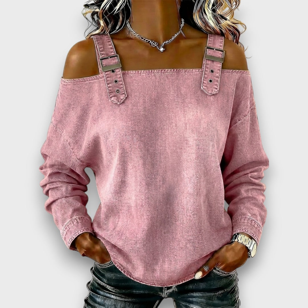 Elama – Off-Shoulder Denim-Look Top