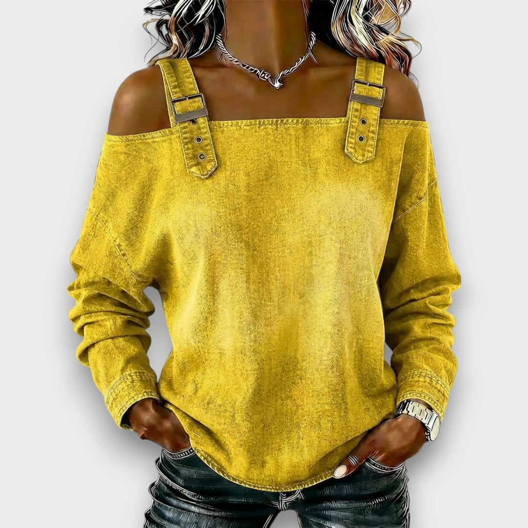 Elama – Off-Shoulder Denim-Look Top