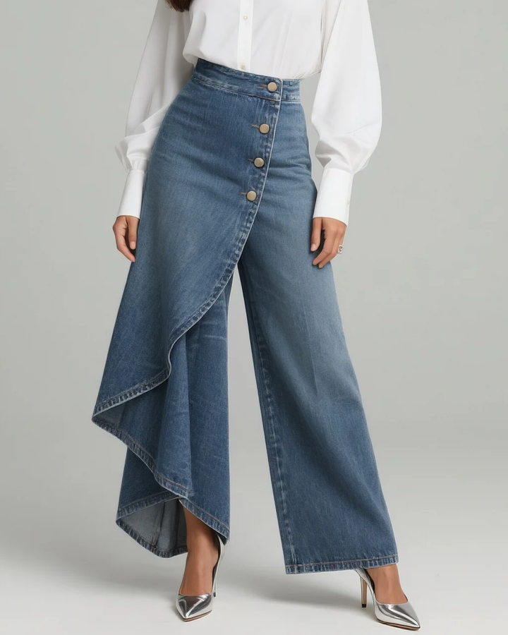 Calvra™ | Denim-Look Wrap Trousers