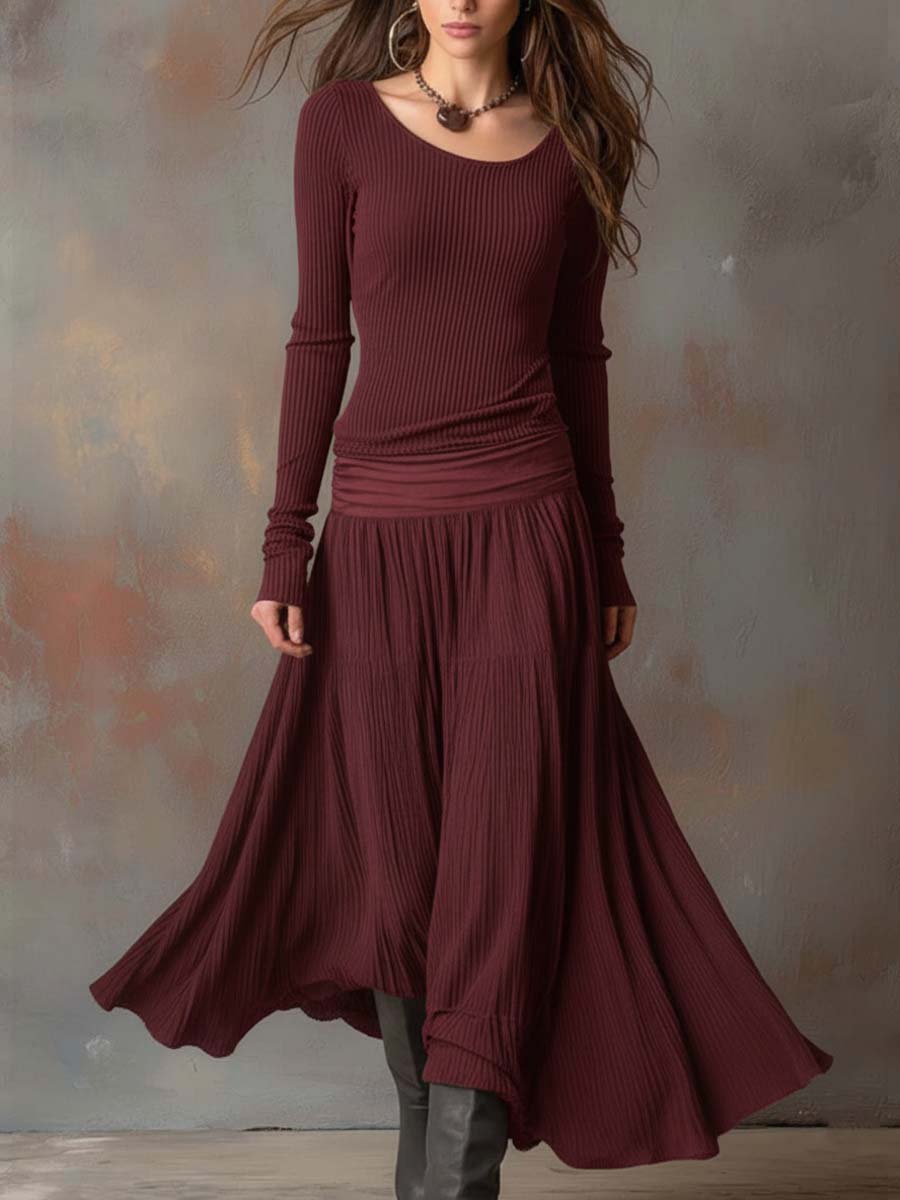 Florence™ Vintage Ribbed Knit Maxi Dress In Charcoal Gray