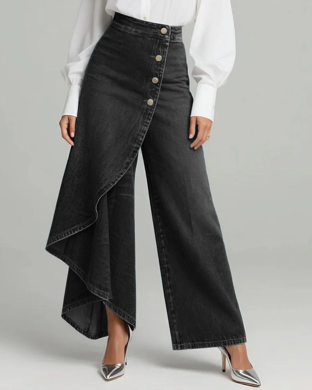 Calvra™ | Denim-Look Wrap Trousers