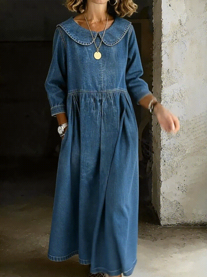 Clara | Peter Pan  Denim-Look Collar Dress