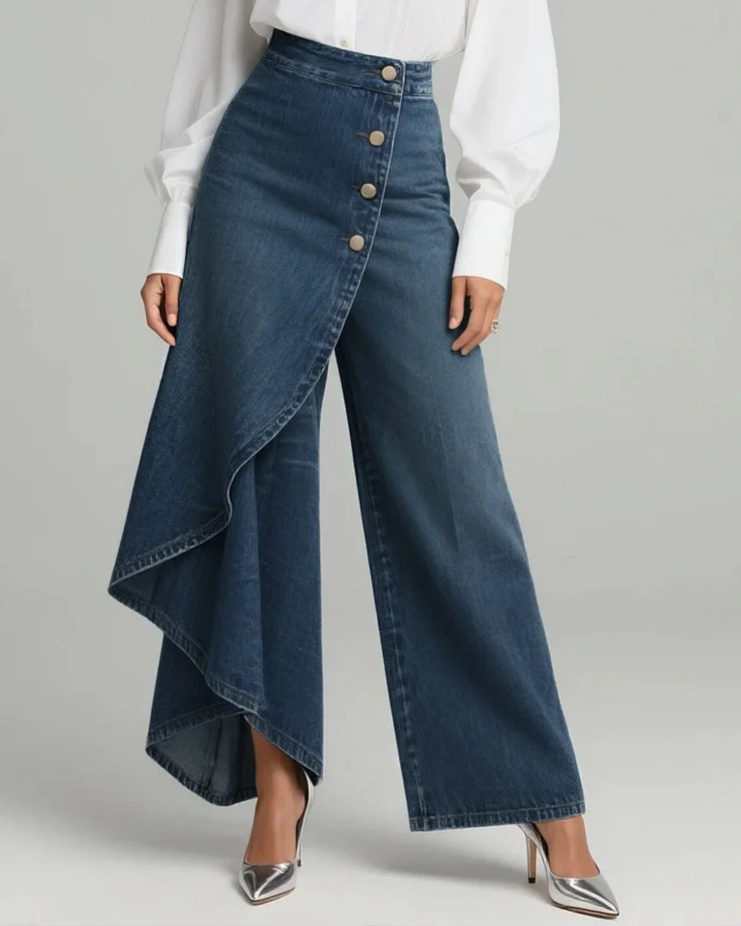 Calvra™ | Denim-Look Wrap Trousers