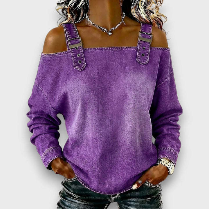 Elama – Off-Shoulder Denim-Look Top
