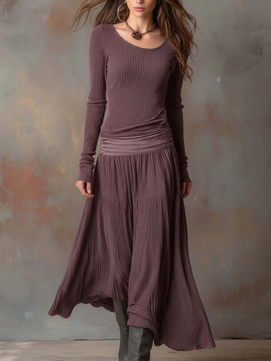 Florence™ Vintage Ribbed Knit Maxi Dress In Charcoal Gray