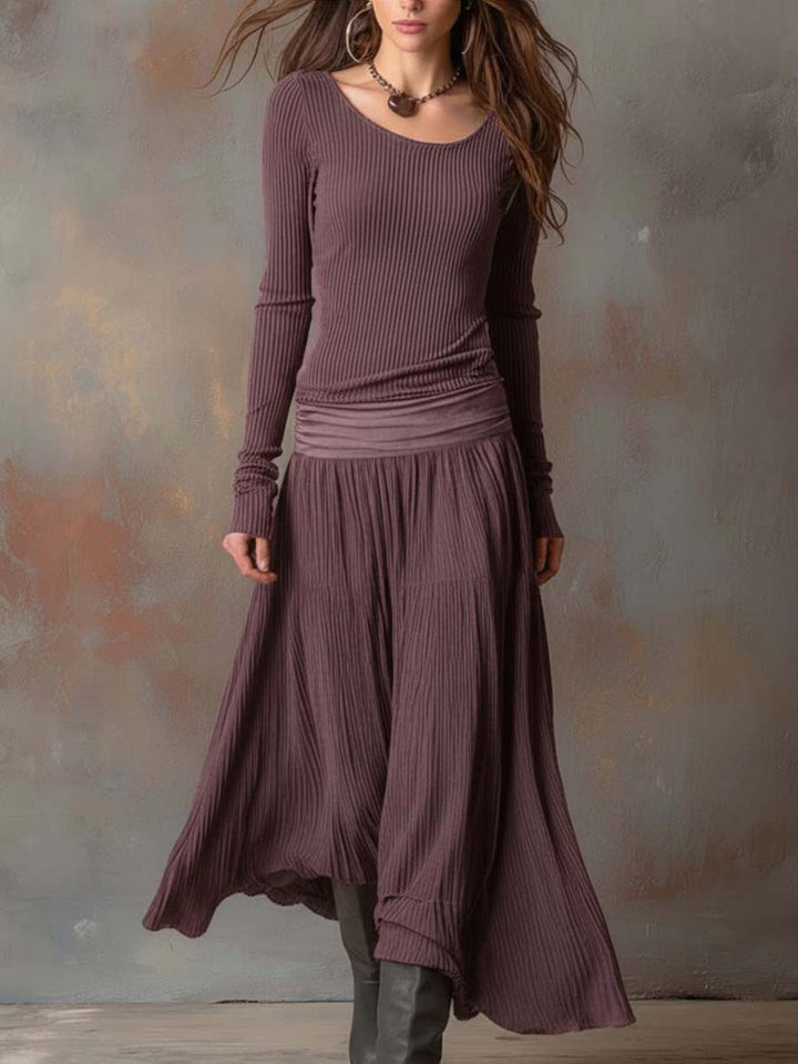 Florence™ Vintage Ribbed Knit Maxi Dress In Charcoal Gray