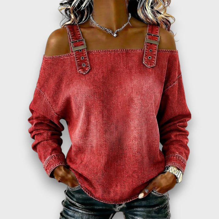 Elama – Off-Shoulder Denim-Look Top