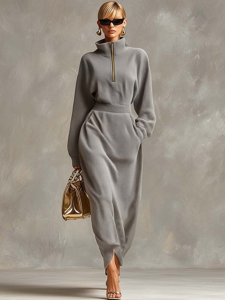 Lillian | Soft Gray Waffle Knit Maxi Dress