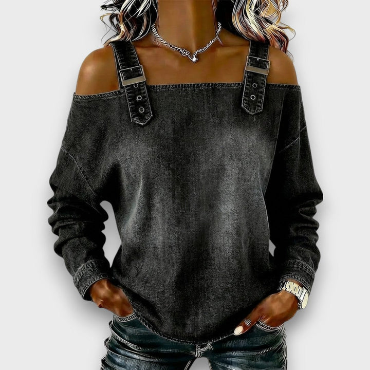 Elama – Off-Shoulder Denim-Look Top