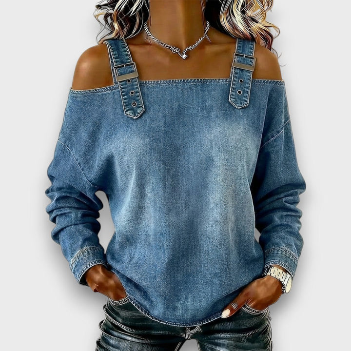 Elama – Off-Shoulder Denim-Look Top