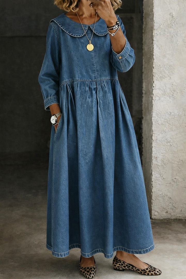 Clara | Peter Pan  Denim-Look Collar Dress