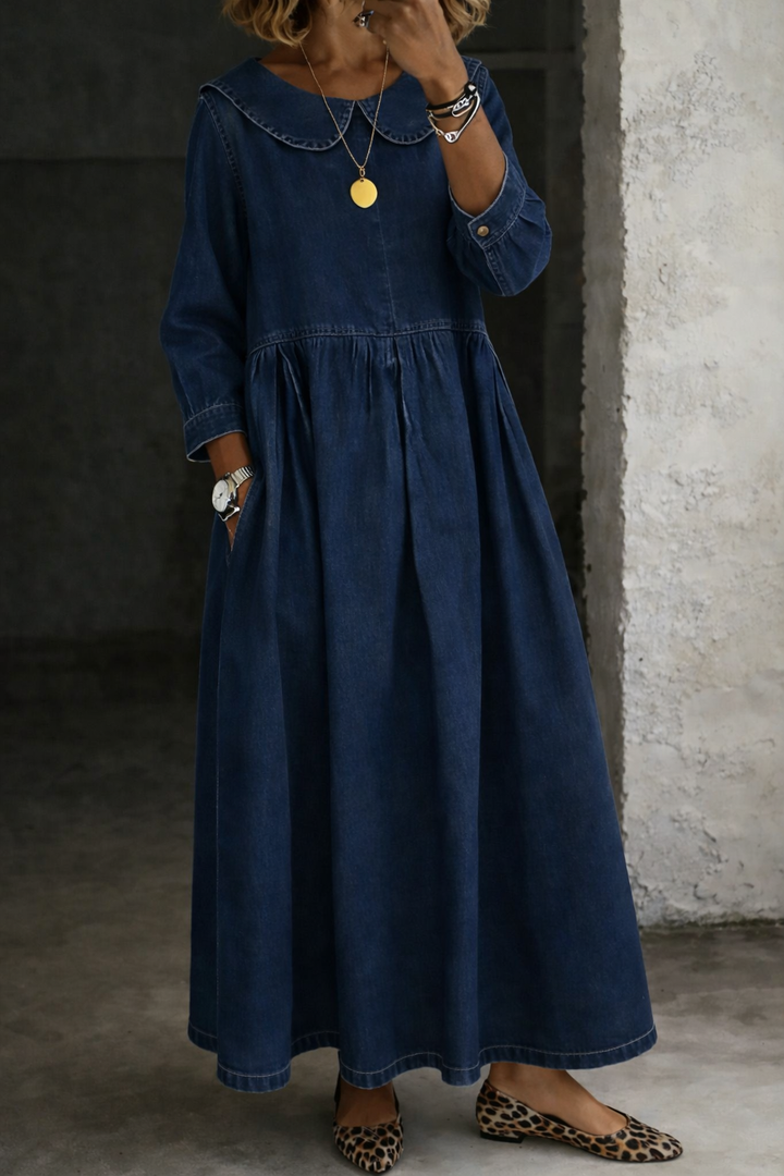 Clara | Peter Pan  Denim-Look Collar Dress