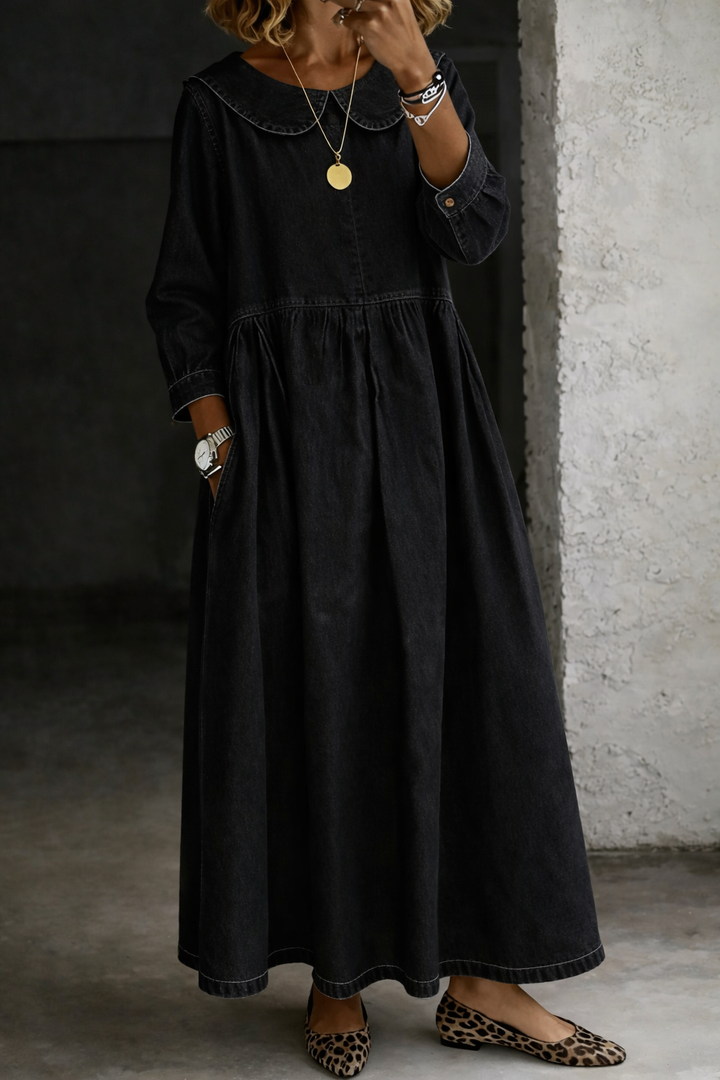 Clara | Peter Pan  Denim-Look Collar Dress