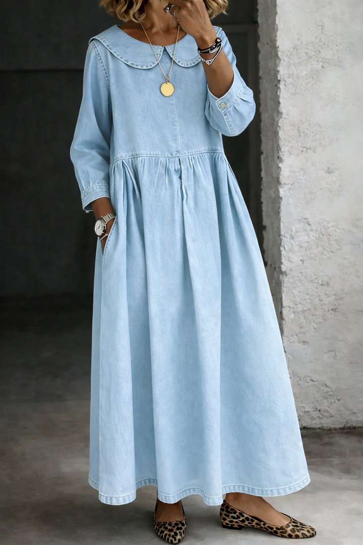 Clara | Peter Pan  Denim-Look Collar Dress