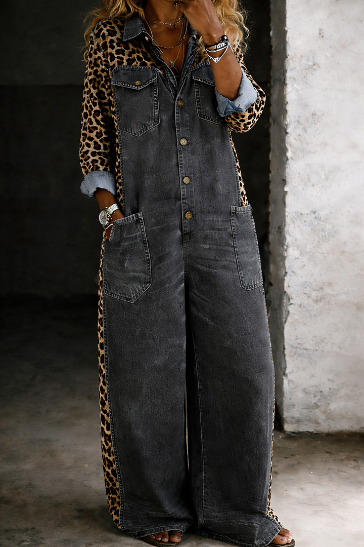 Amanda | One Piece Denim-Look Shirt Jumpsuit