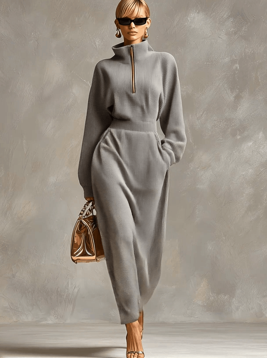 Lillian | Soft Gray Waffle Knit Maxi Dress