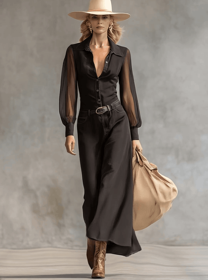 Evelyn | Vintage Western Denim Maxi Dress