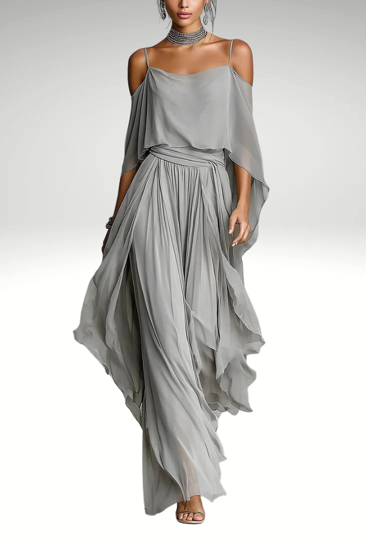 Renata | Gray Fluid Set with Strappy Top and Lightweight Pants