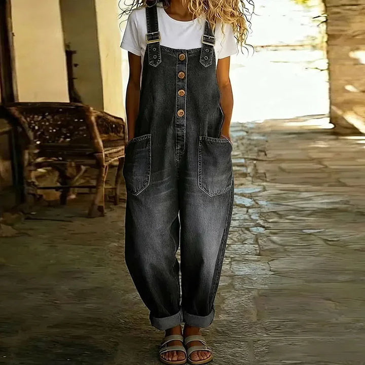 June - Vintage Soft Denim-Look Overalls with Adjustable straps