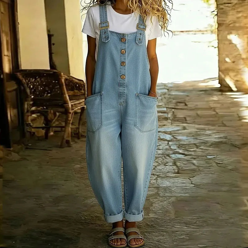 June - Vintage Soft Denim-Look Overalls with Adjustable straps