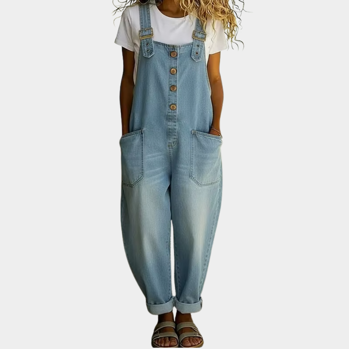 June - Vintage Soft Denim-Look Overalls with Adjustable straps